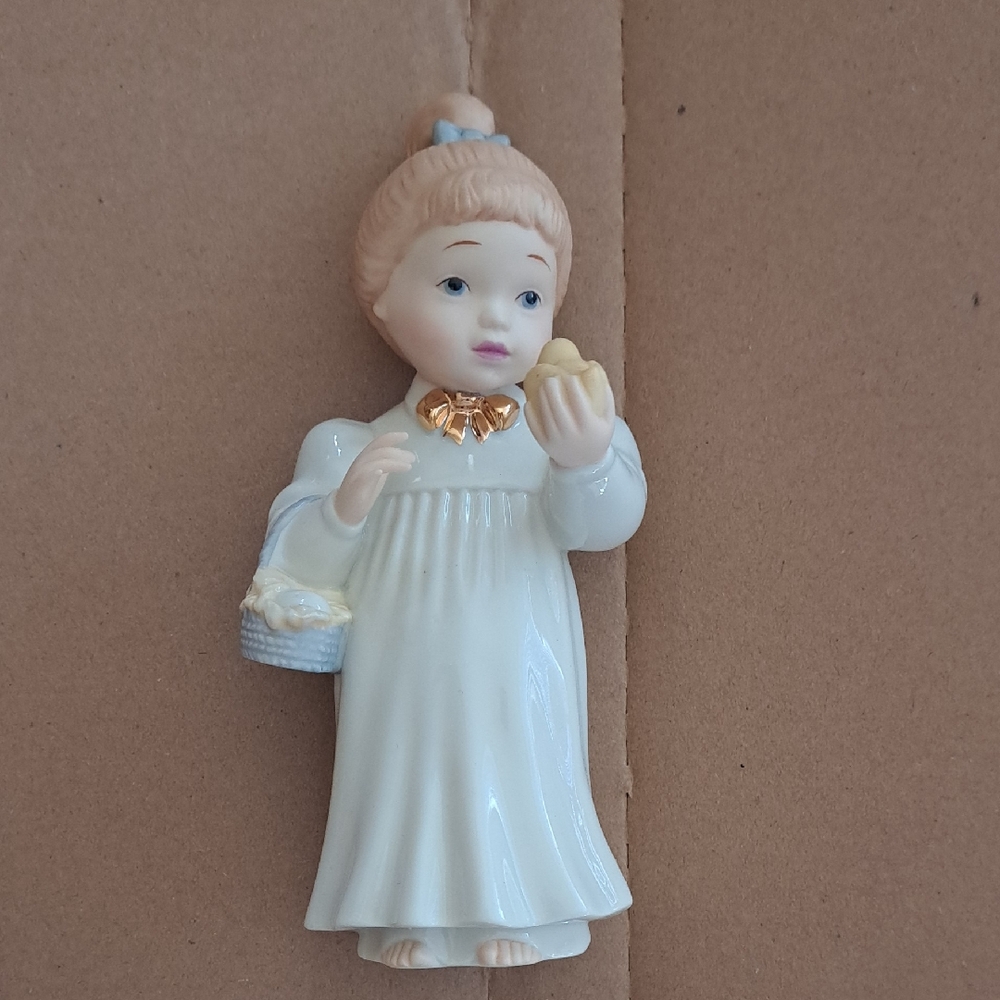 Lenox Statue of a Girl Holding A Basket In One Arm & Bird In The Other Hand